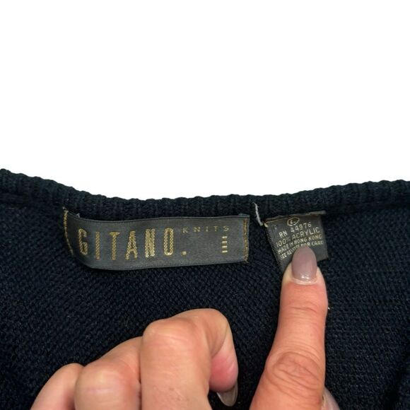 Rare 1980’s Gitano Knits Black‎ V Neck Batwing Sweater With Silver Mesh Large - Picture 3 of 10